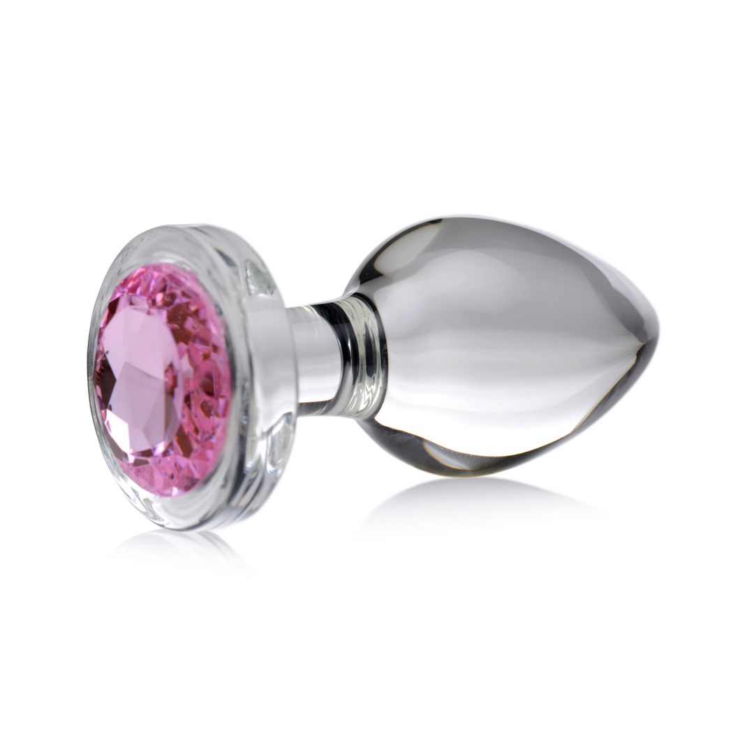 Butt plug 9.9 cm – glass, jewelled, pink | XR Brands