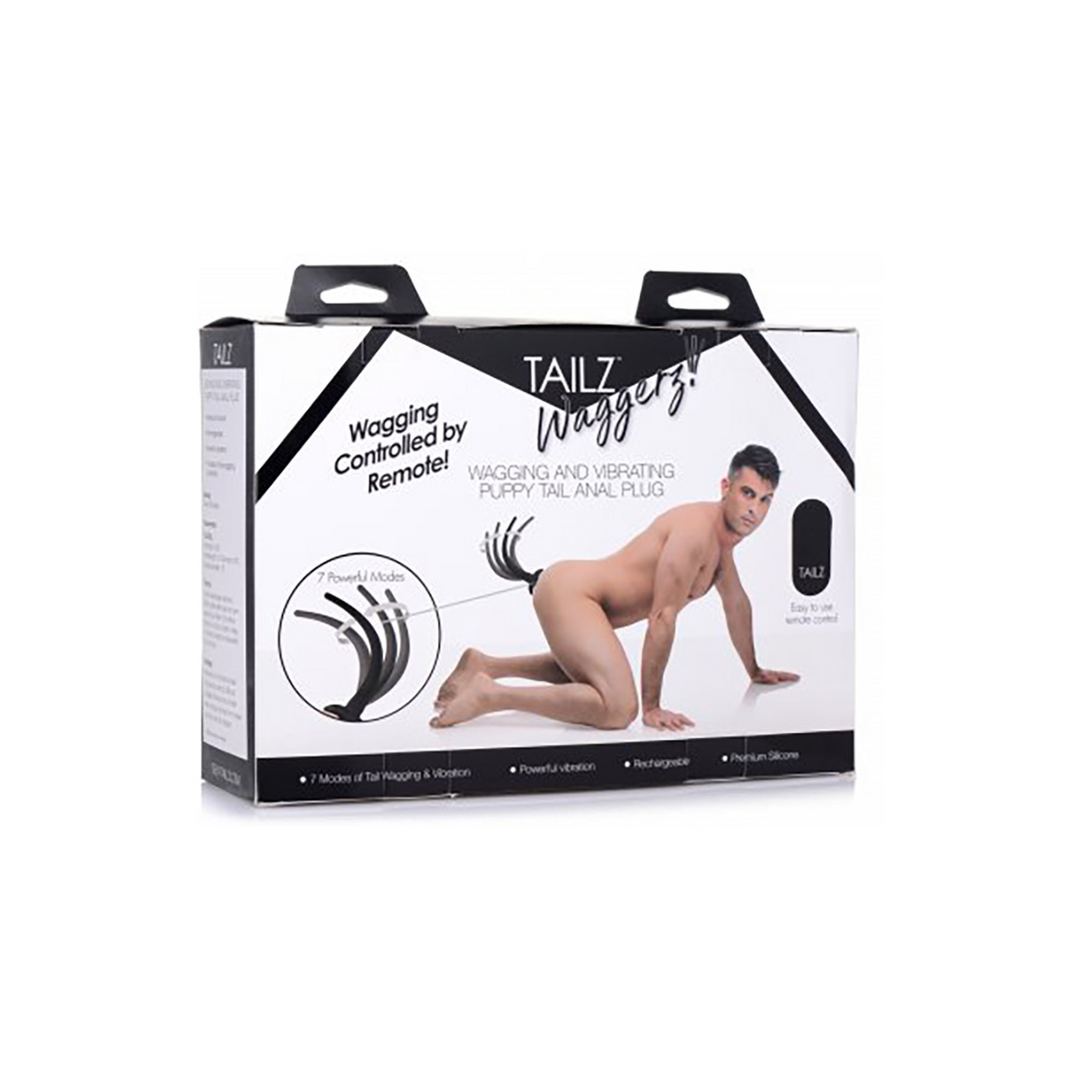 Classic vibrator Waggerz Moving Puppy Tail 10 functions – remote control, black | XR Brands