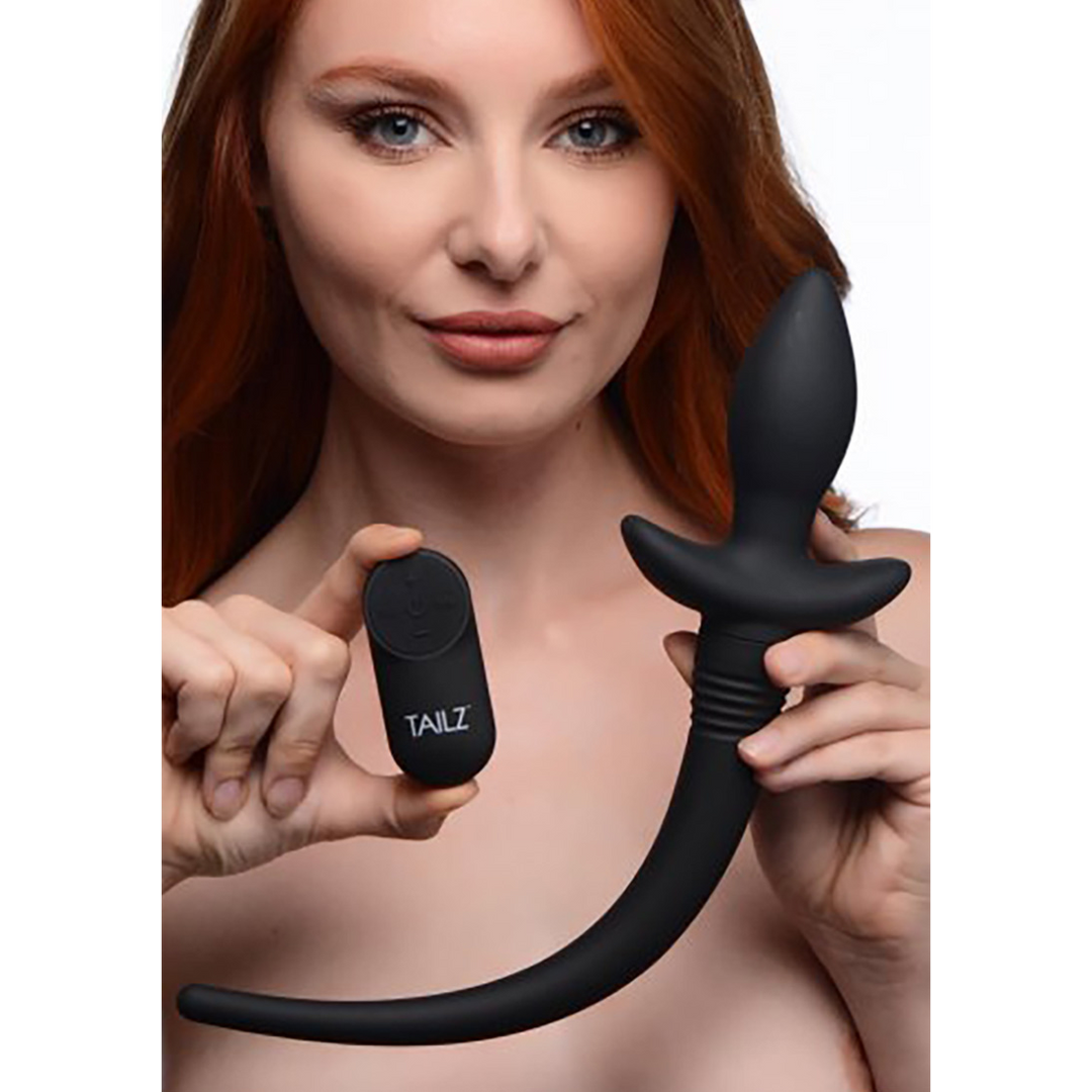 Classic vibrator Waggerz Moving Puppy Tail 10 functions – remote control, black | XR Brands