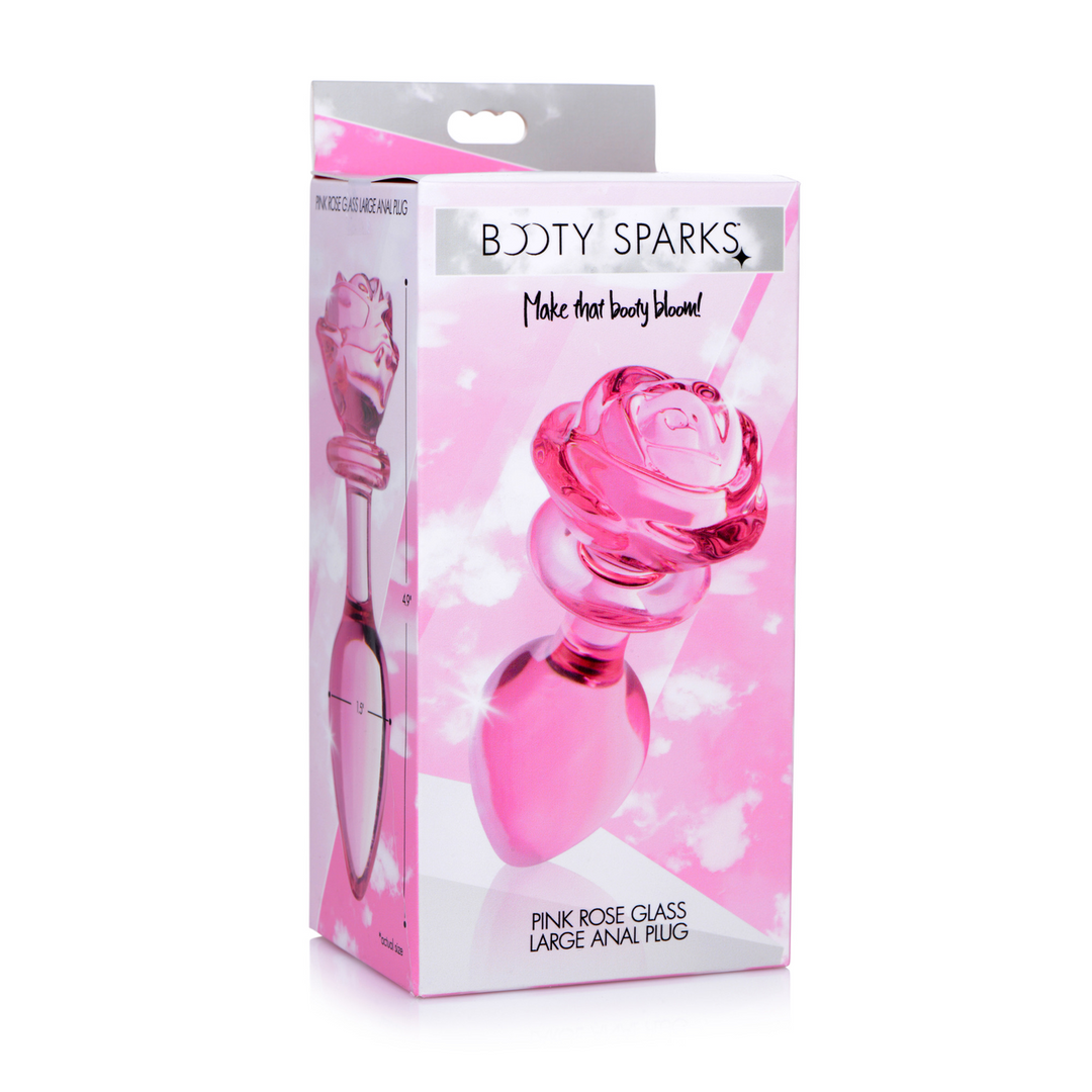 Rose rose - Plug anal en verre - Grande taille