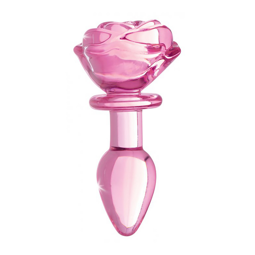 Analplug 9.6 cm – aus Glas, mit Schmuckstein, rosa