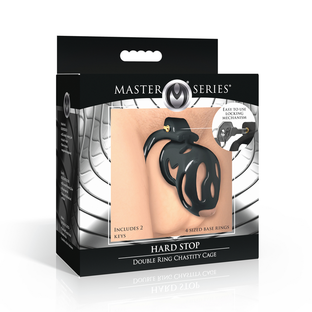 Hard Stop - Double Ring Chastity Cage - Noir
