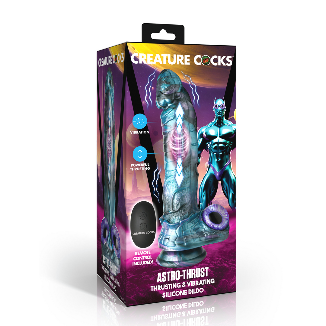 Astro-Thrust - Godemichet en silicone vibrant et à poussée - Bleu/Violet