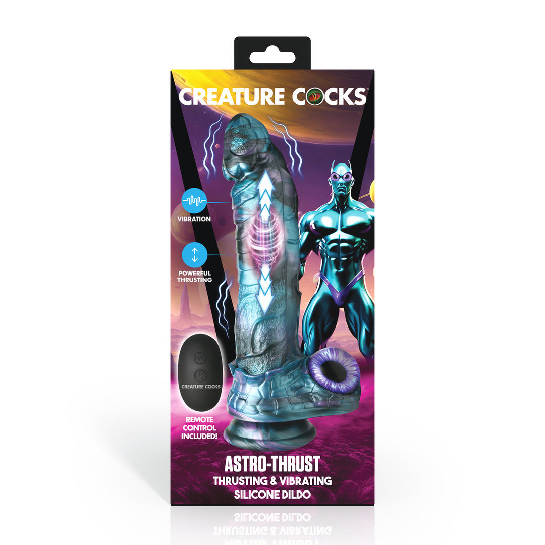 Astro-Thrust - Godemichet en silicone vibrant et à poussée - Bleu/Violet