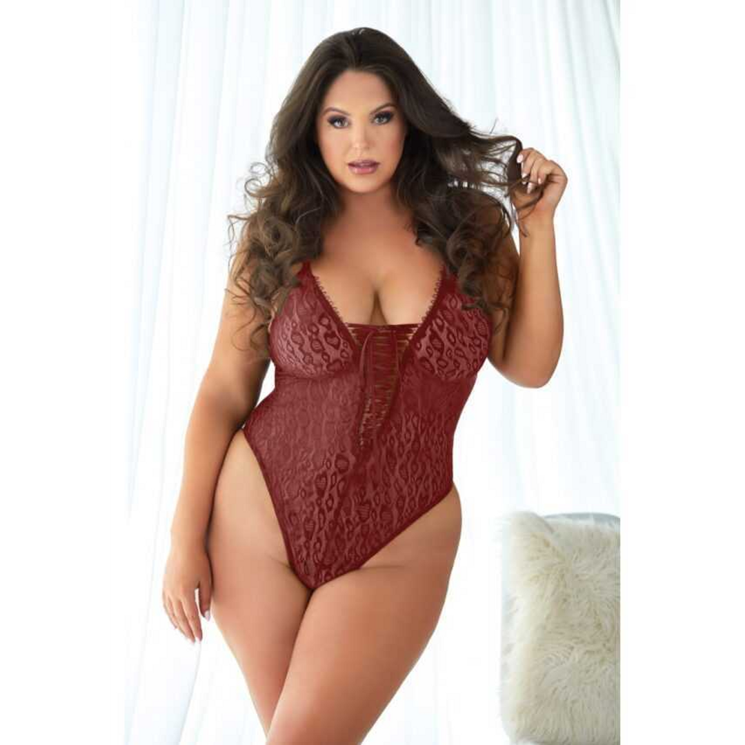 Teddy Léopard en Dentelle avec Détails en Dentelle - 2X/3X