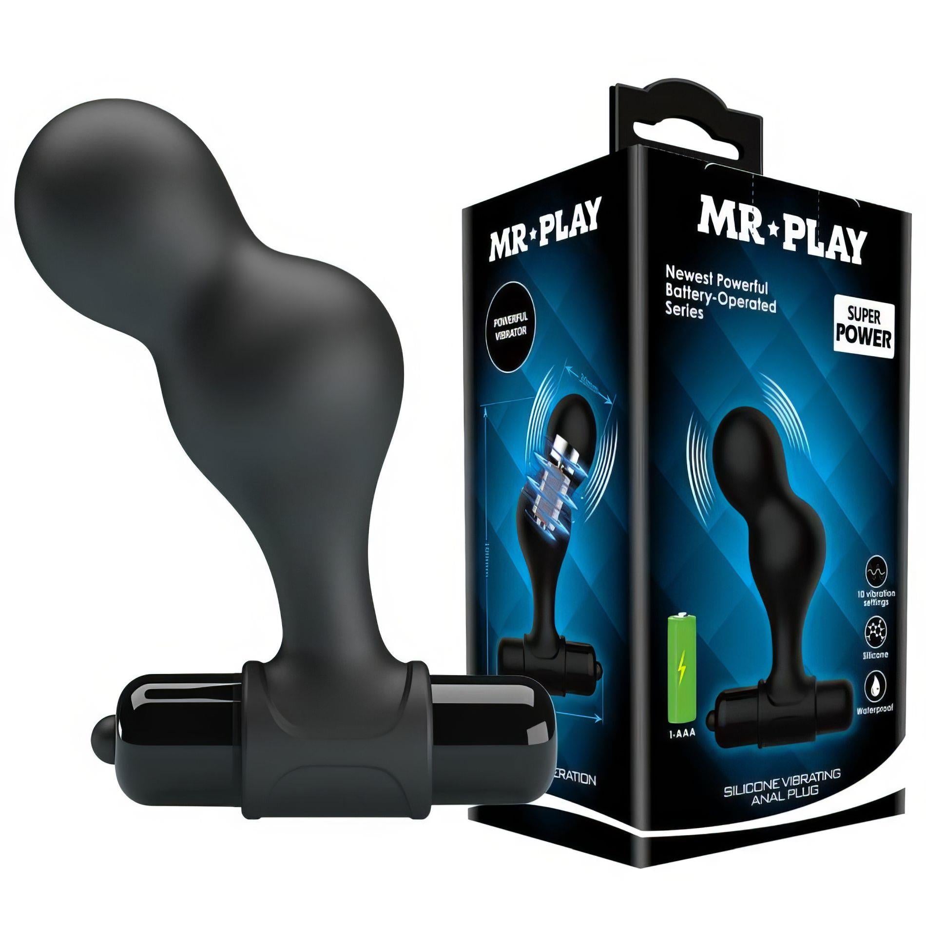 Mr. Play Plug anal en silicone, 10 fonctions de vibration Noir