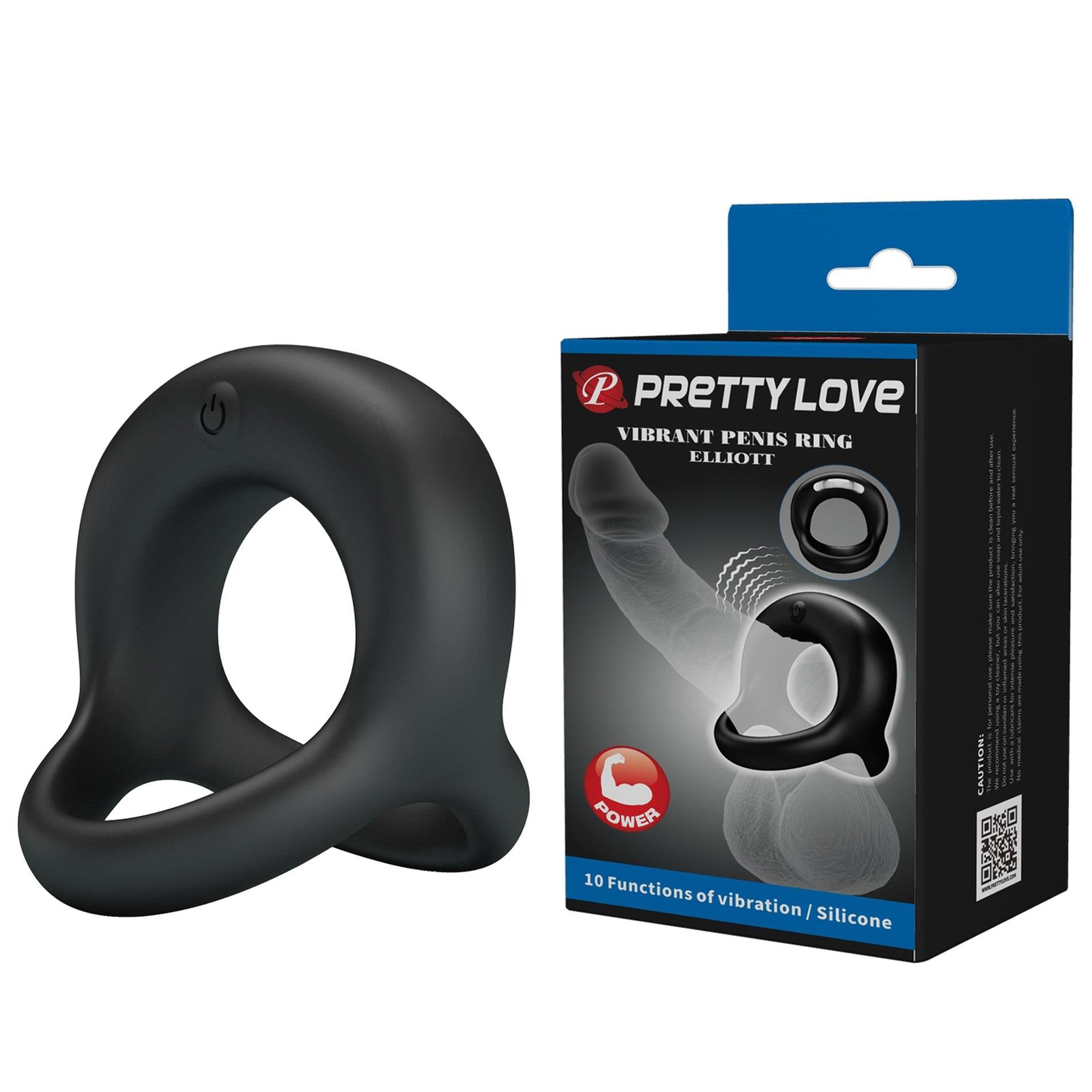 PRETTY LOVE - ANNEAU PÉNIEN VIBRANT ELLIOTT Noir, 10 fonctions de vibration