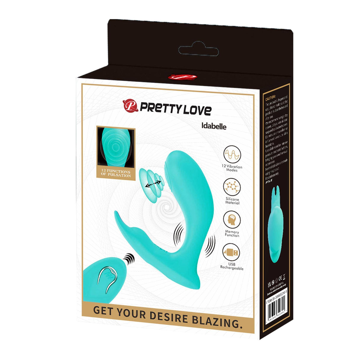 Vibromasseur spécial Idabelle 12 pulse wave 12 fonctions – avec télécommande, double, bleu clair | Pretty Love