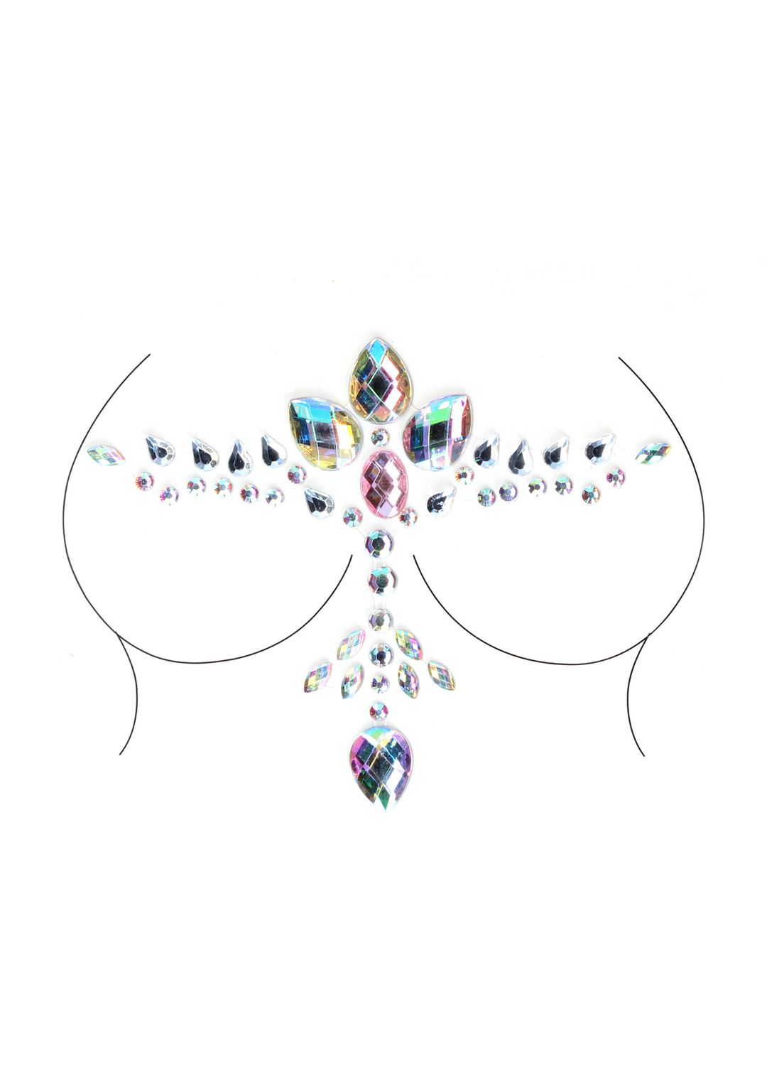 High - Waist Fishnet Skirt and Dazzling Cleavage Bling Sticker - One Size - Multicolor