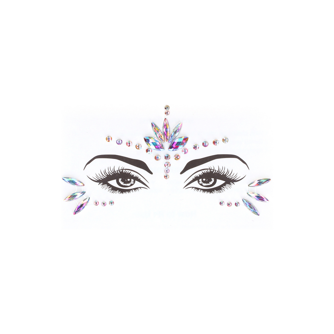 2-Piece Bra Set with Garters and Dazzling Eye Contact Bling Sticker - One Size - Multicolor