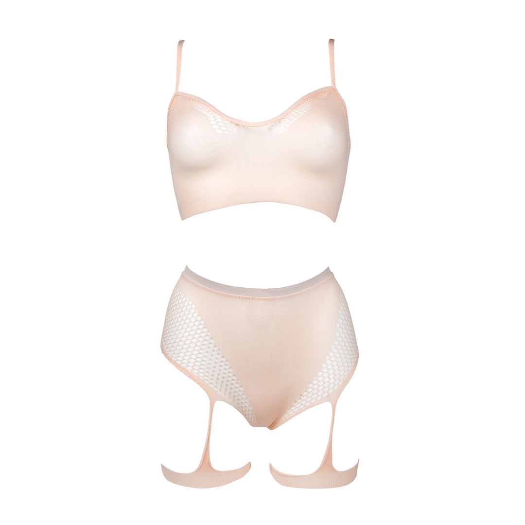 Ensemble 2 pièces soutien-gorge avec jarretelles – Taille unique – Rose