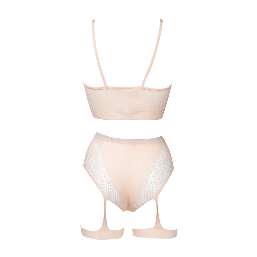 Ensemble 2 pièces soutien-gorge avec jarretelles – Taille unique – Rose