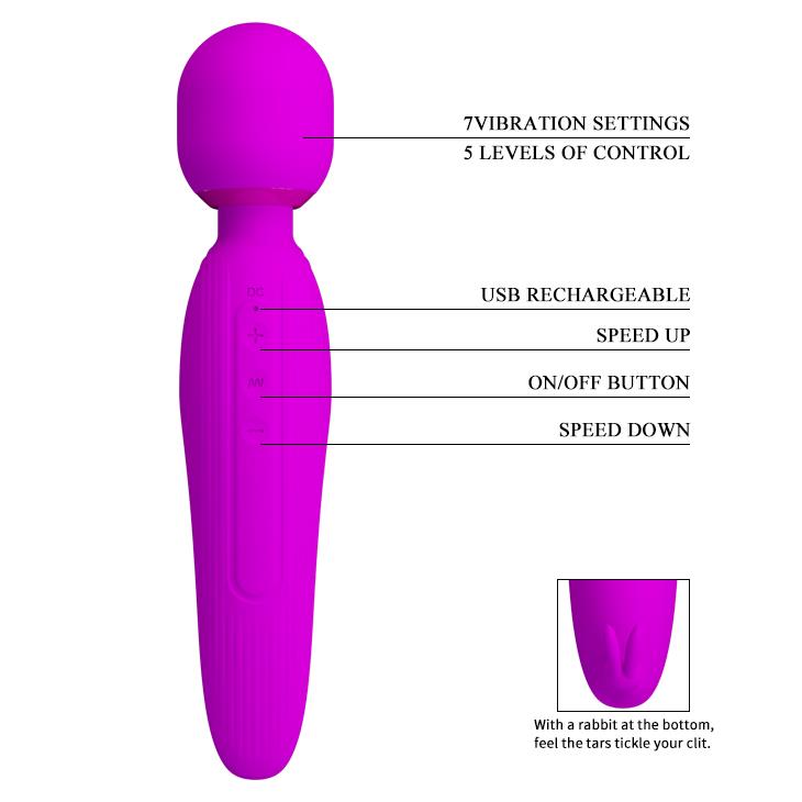 Masseur wand Curtis 7 fonctions – rechargeable, fuchsia BW-055014 | Pretty Love