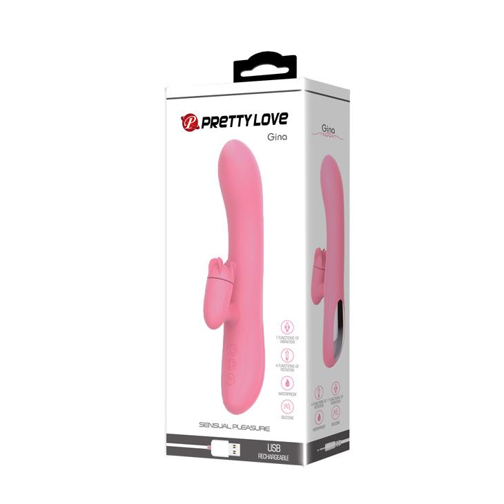 Vibratore rabbit Gina 4 – ricaricabile, rotante, rosa | Pretty Love