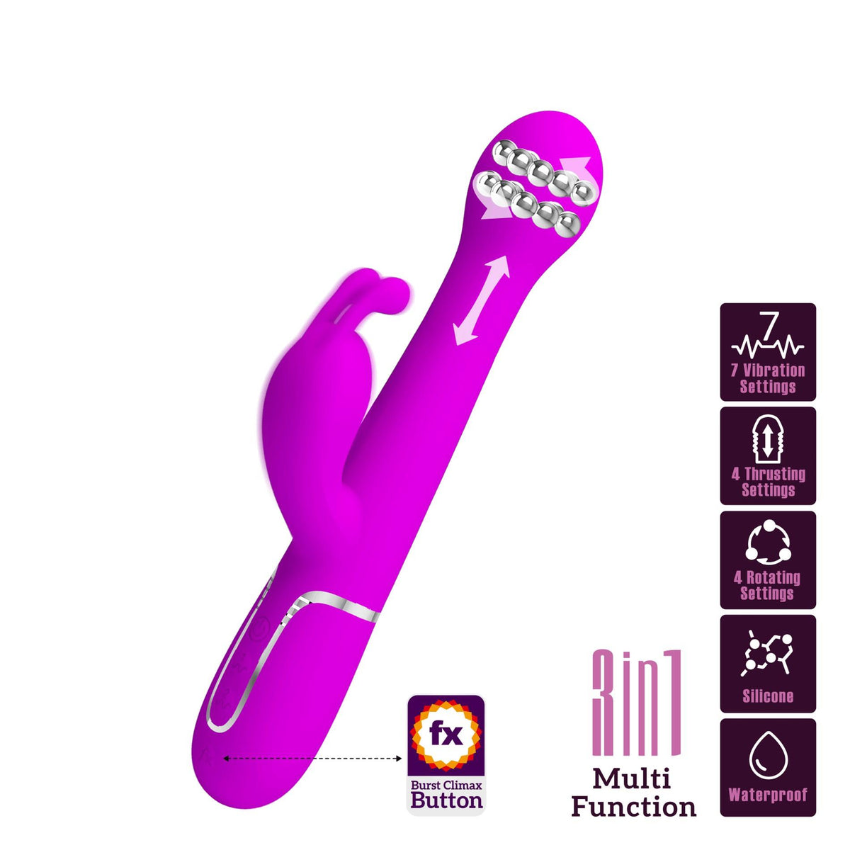 Vibrador rabbit Dejon Twinkled Tenderness 7 funções – com impulso, rotativo, fúcsia | Pretty Love