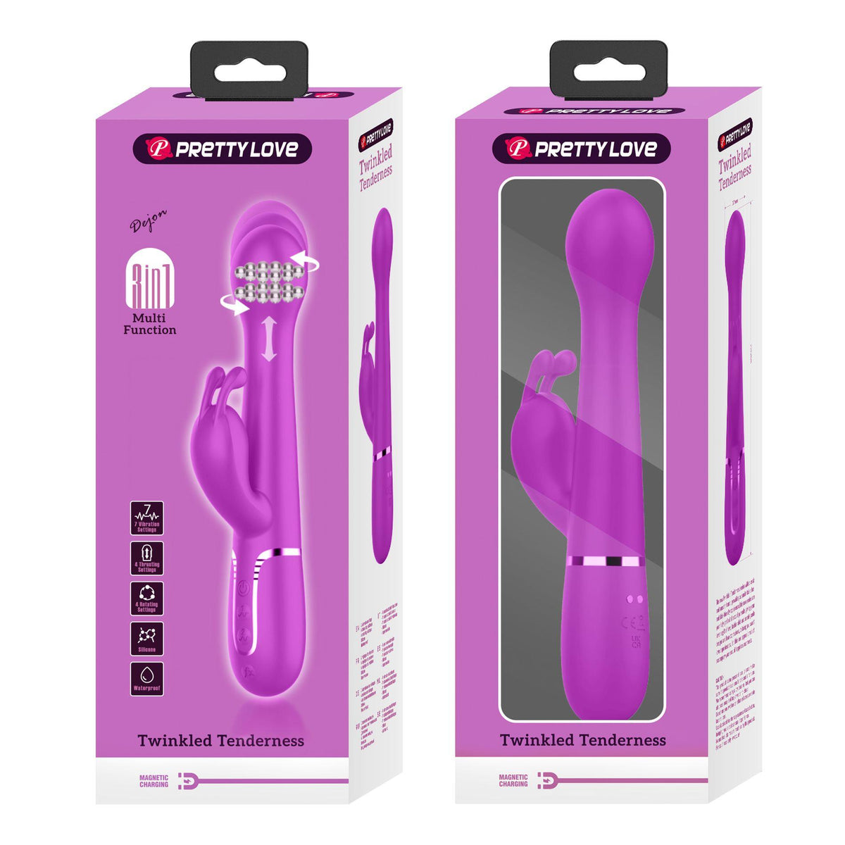Vibrador rabbit Dejon Twinkled Tenderness 7 funções – com impulso, rotativo, fúcsia | Pretty Love