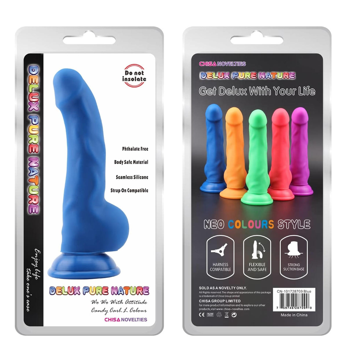 Dildo realista Carl.L – com ventosa, azul | Deluxe Pure Nature
