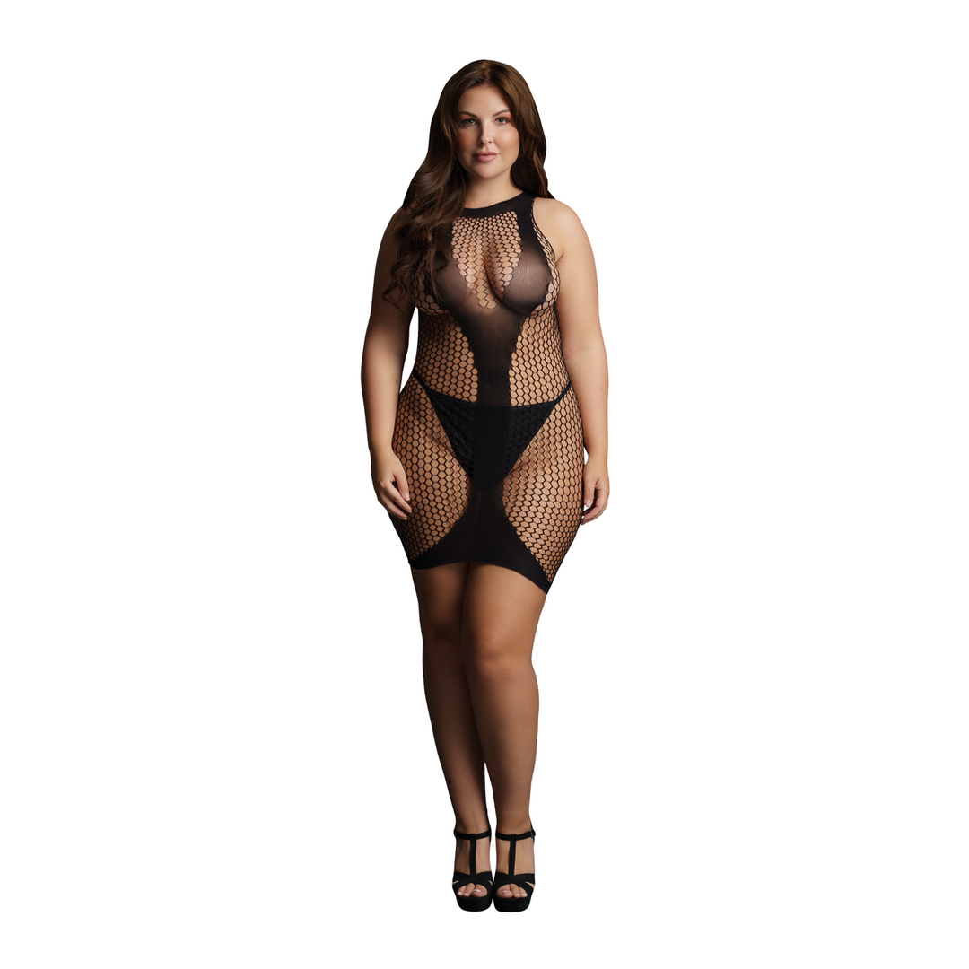 Vestido Neck Contrast Queen – tamanhos grandes, preto | Le Désir