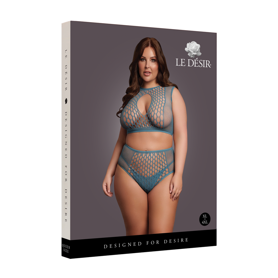 Duo Net Key-Hole Bra Set - Queen Size - Blue