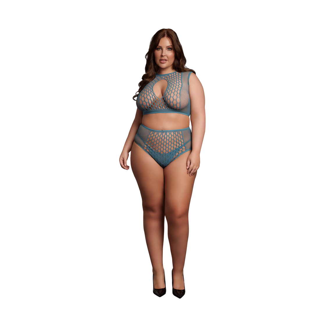 Completino Duo Key Hole Queen – taglie forti, blu | Le Désir