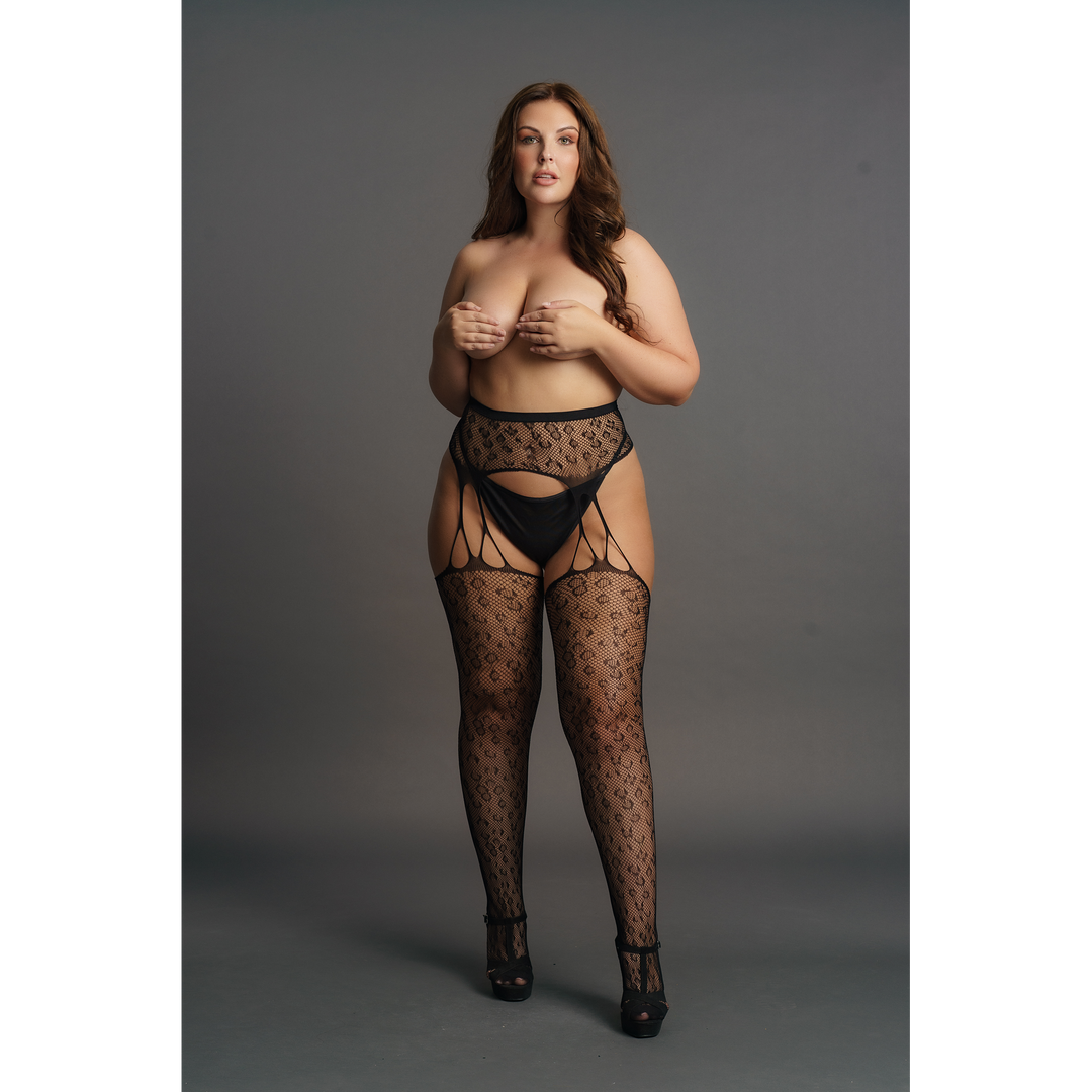 Meias Leopard Pantyhose Queen – tamanhos grandes, preta | Le Désir