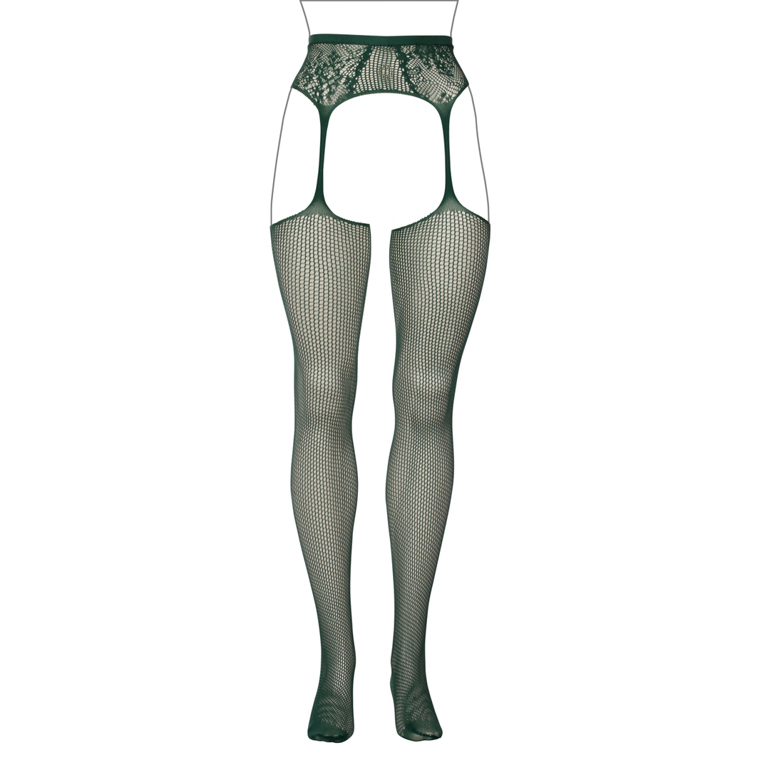 Fishnet and Lace Garterbelt Stockings - Queen Size - Green