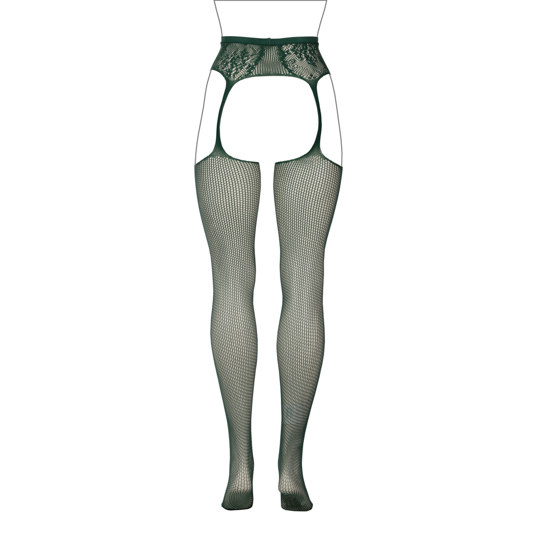 Fishnet and Lace Garterbelt Stockings - Queen Size - Green