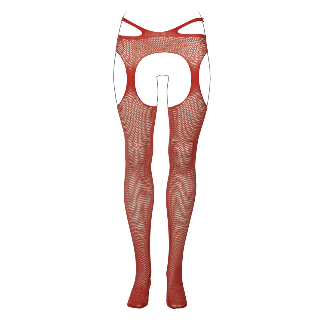 Suspender Pantyhose with Strappy Waist - Queen Size - Red