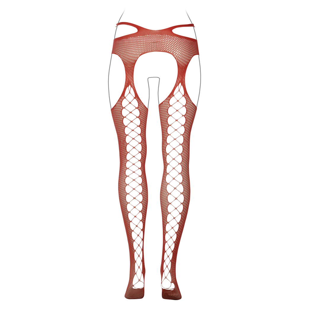 Suspender Pantyhose with Strappy Waist - Queen Size - Red