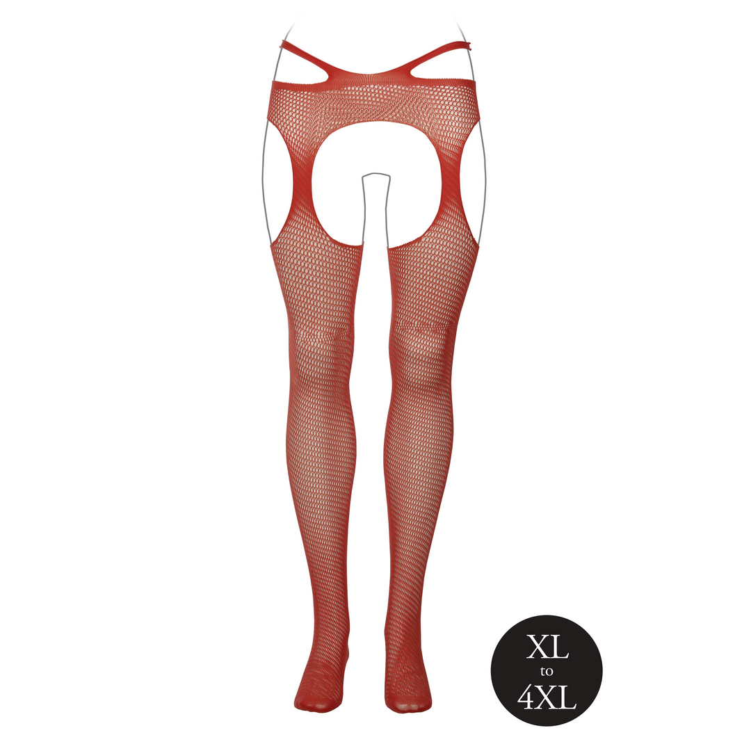 Suspender Pantyhose with Strappy Waist - Queen Size - Red