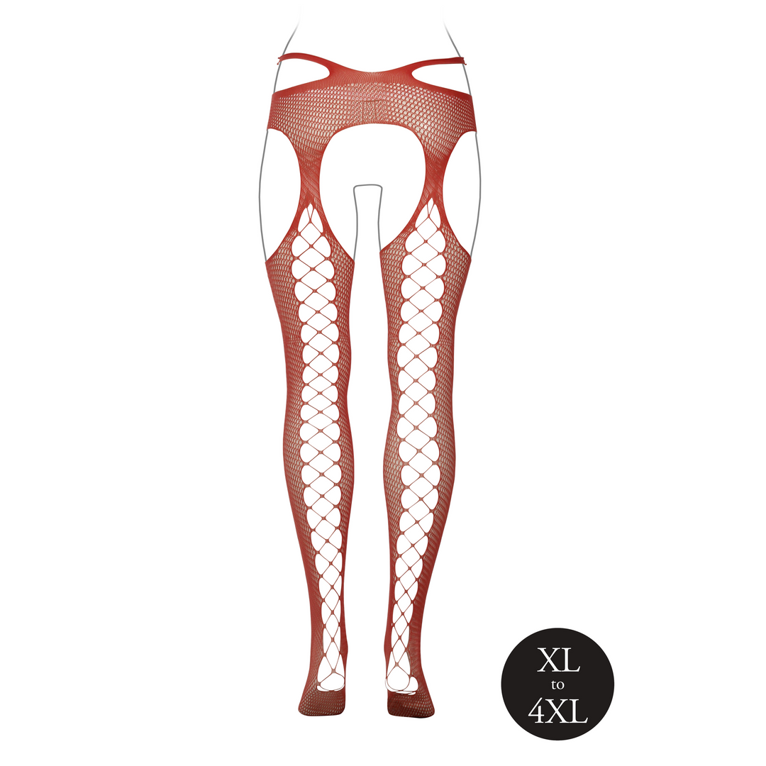 Suspender Pantyhose with Strappy Waist - Queen Size - Red
