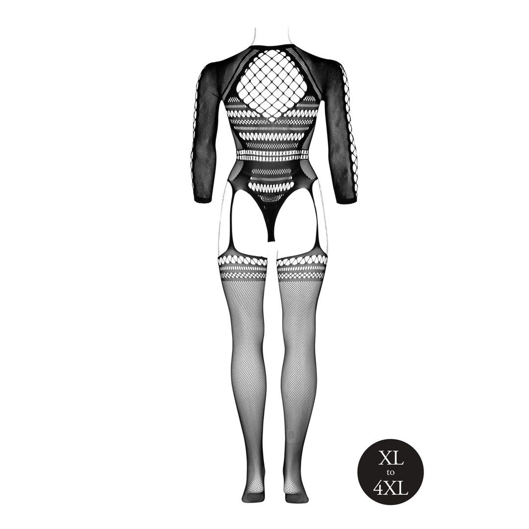 Bodystocking with Long Sleeves and Short Turtleneck - Queen Size - Black