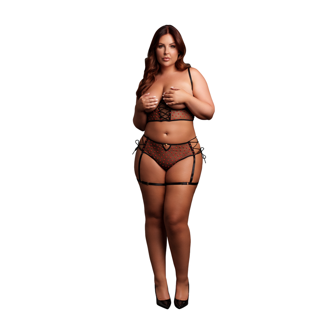 Ensemble de lingerie Underwired Laced Details Queen – grandes tailles, noir | Le Désir