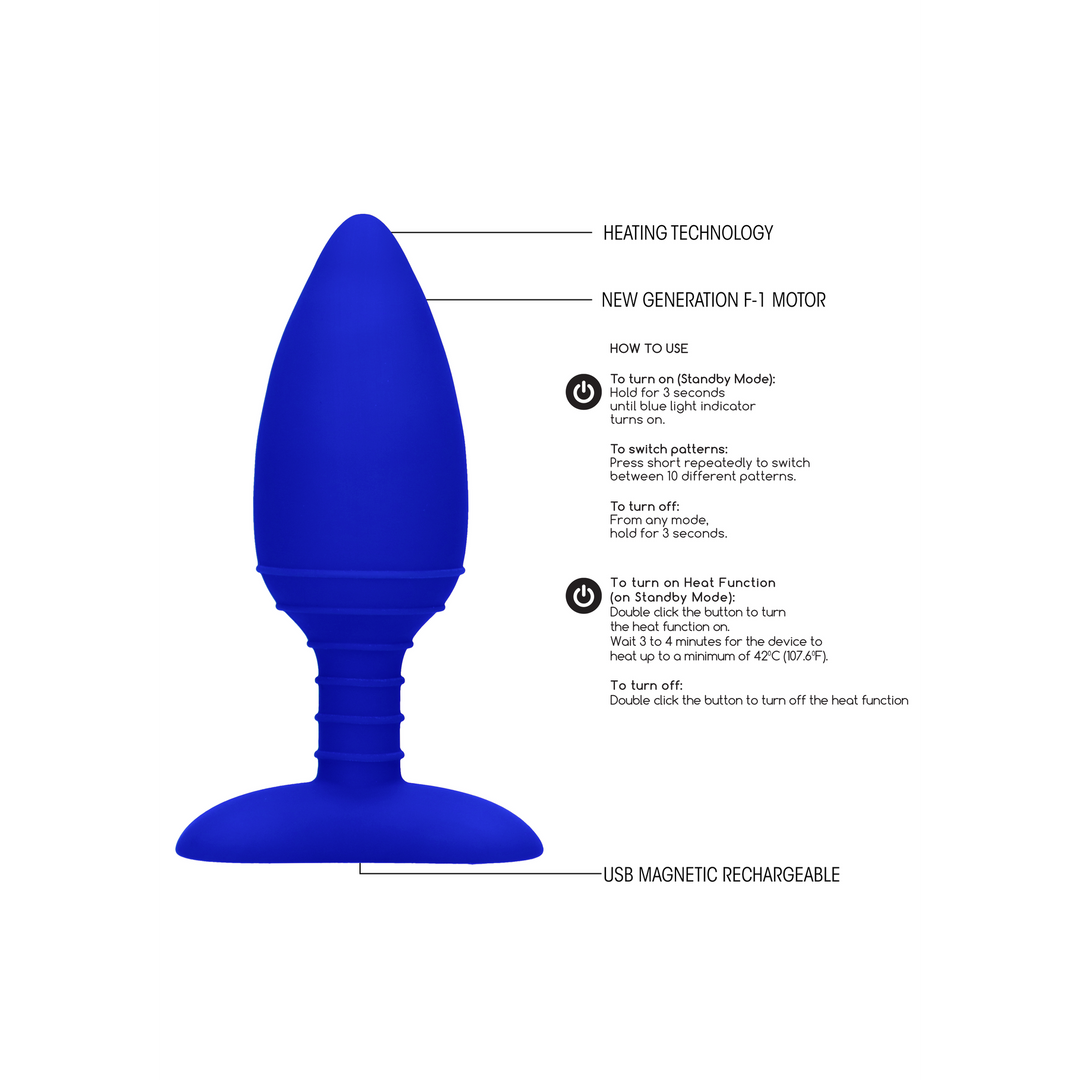 Plug anal 10 funciones – con calor, fosforescente, azul | Elegance