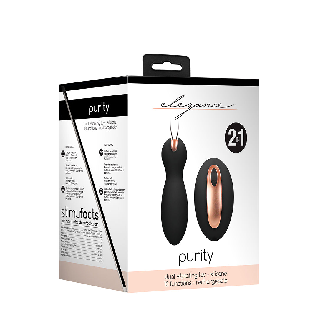 Vibratore classico Purity 10 funzioni – con telecomando, doppio, nero | Elegance