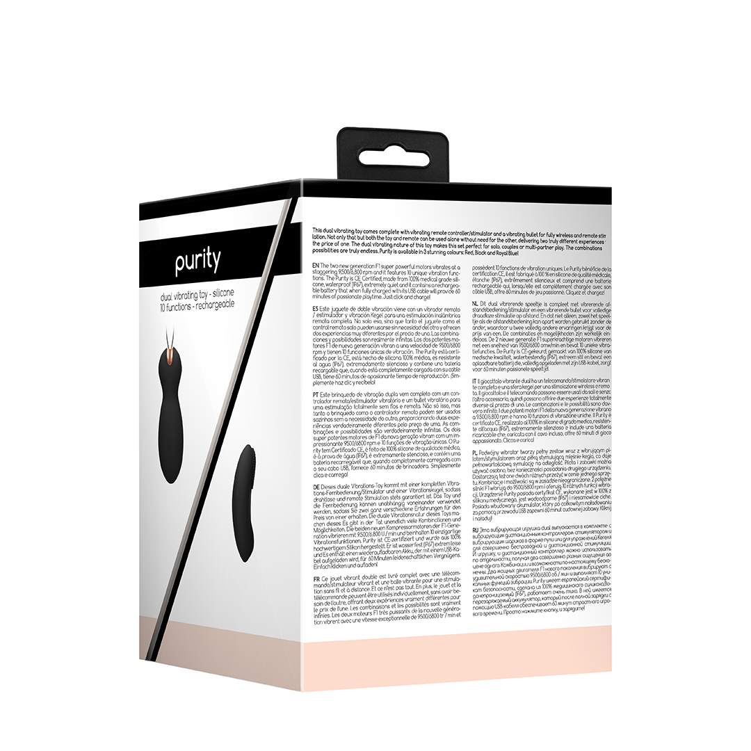 Vibratore classico Purity 10 funzioni – con telecomando, doppio, nero | Elegance