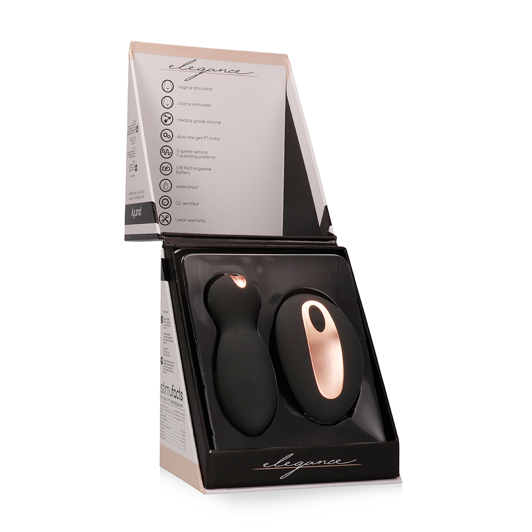 Vibratore classico Purity 10 funzioni – con telecomando, doppio, nero | Elegance
