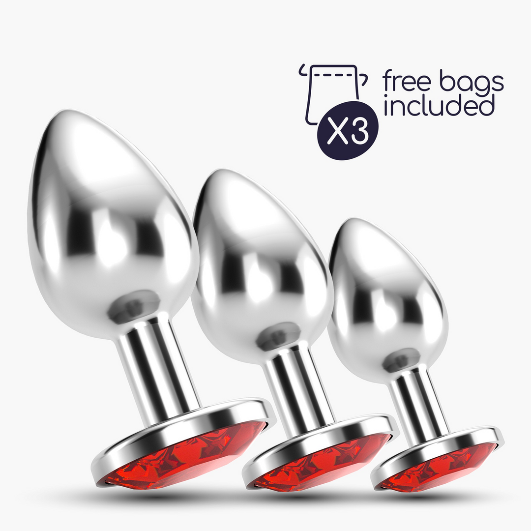 Plug anal Bijou Train Trio 8.5 cm – con joya, rojo | Crushious
