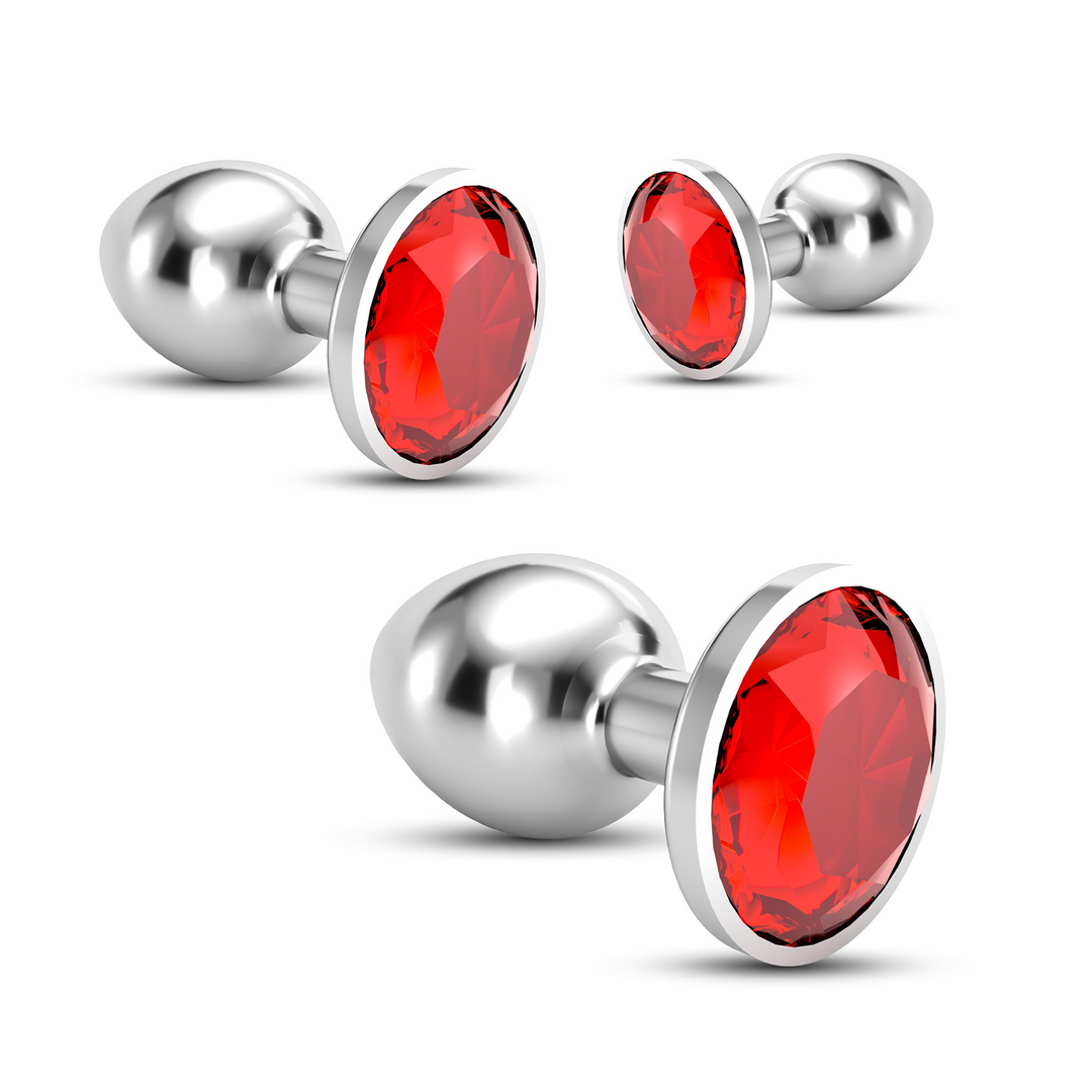 Plug anal Bijou Train Trio 8.5 cm – con joya, rojo | Crushious