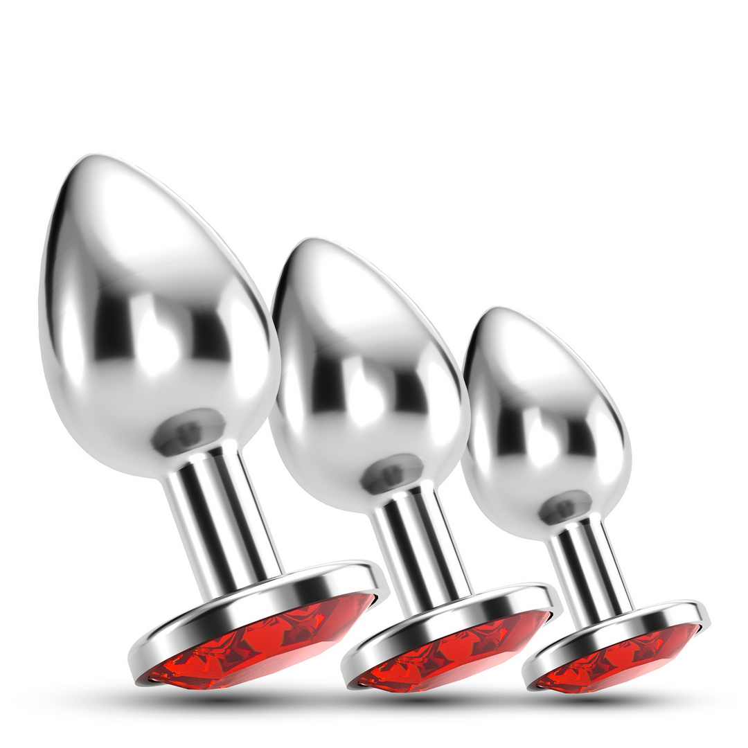Plug anal Bijou Train Trio 8.5 cm – con joya, rojo | Crushious