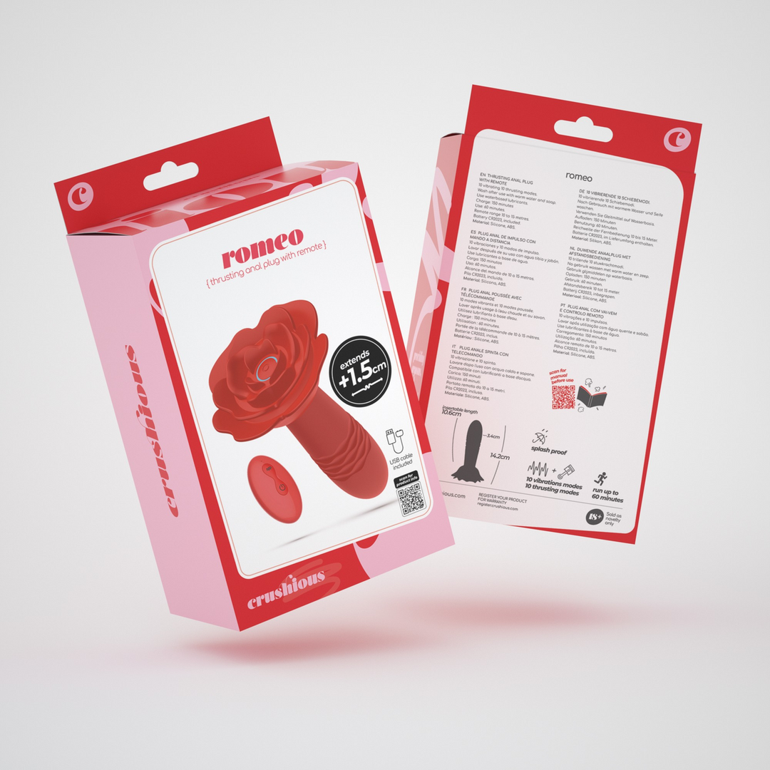 Romeo - Thrusting Anal Rose Plug with Remote Control - Red