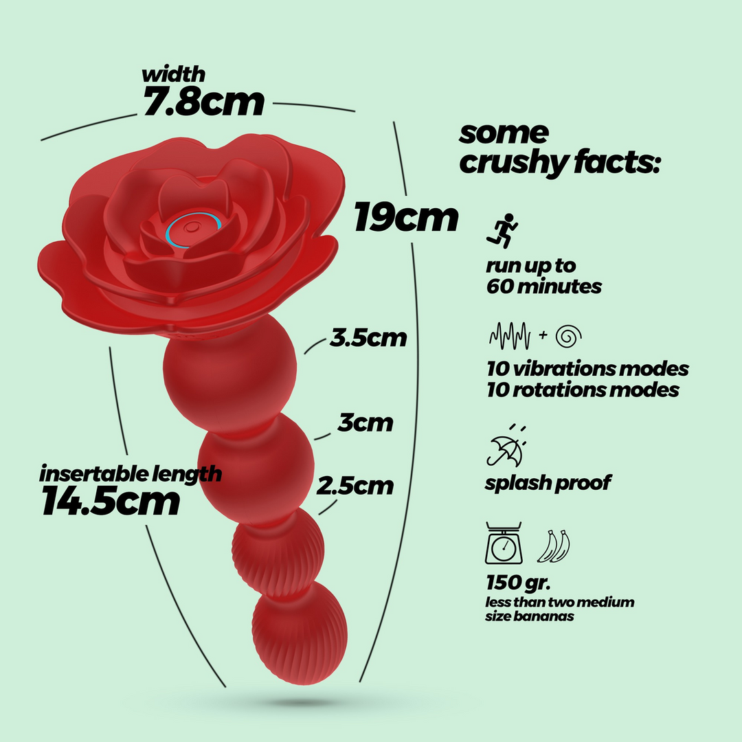 Butt plug Rosaline 10 functions – vibrating, jewelled, red | Crushious