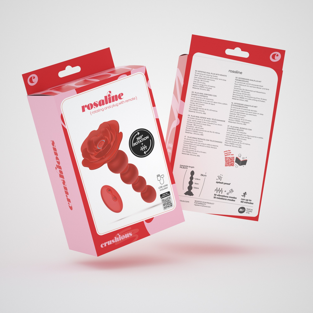 Rosaline - Rotating Anal Rose Plug with Remote Control - Red