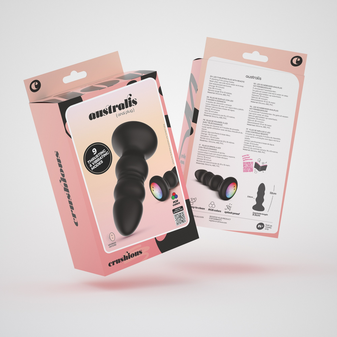 Australis - Vibrating and Thrusting Anal Plug with LED RGB and Remote Control - Black
