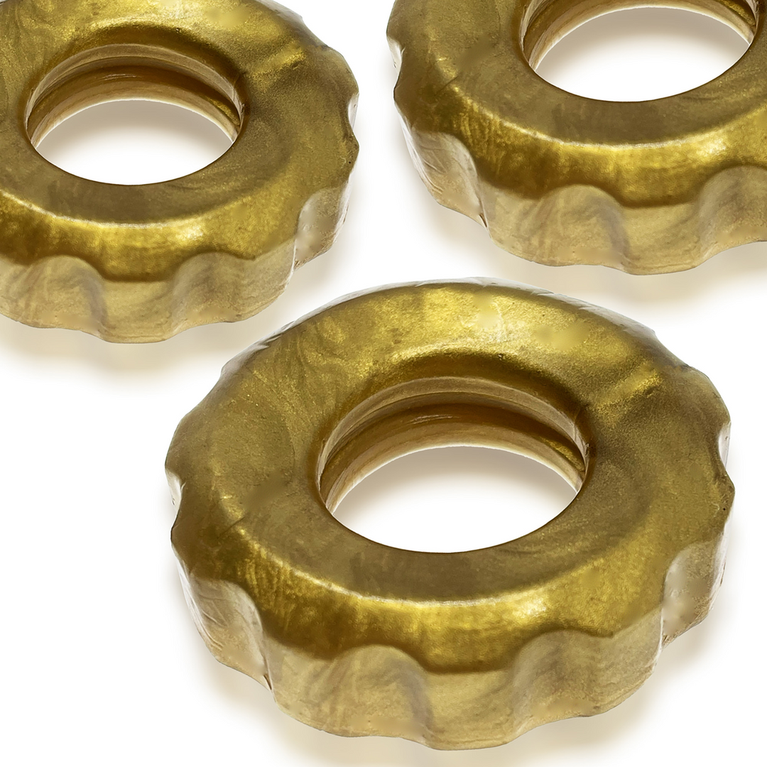 Anillo para el pene Huj 3-pack Cockrings – dorado | Hunkyjunk