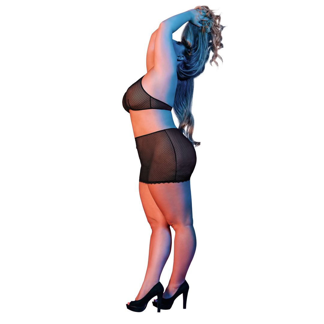 Ensemble de lingerie Polka Dot Halter – noir M197BLK2XL | Magic Silk