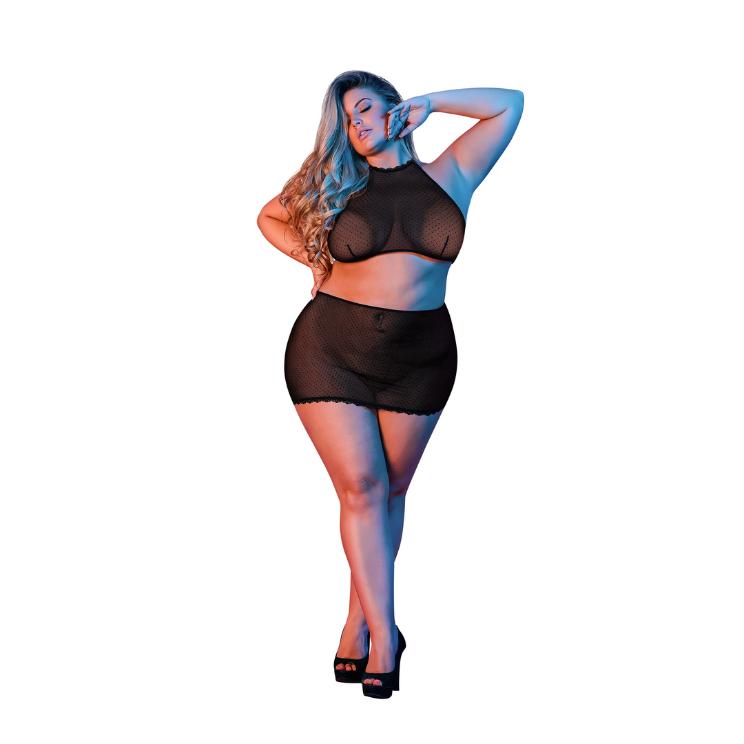 Ensemble de lingerie Polka Dot Halter – noir M197BLK2XL | Magic Silk