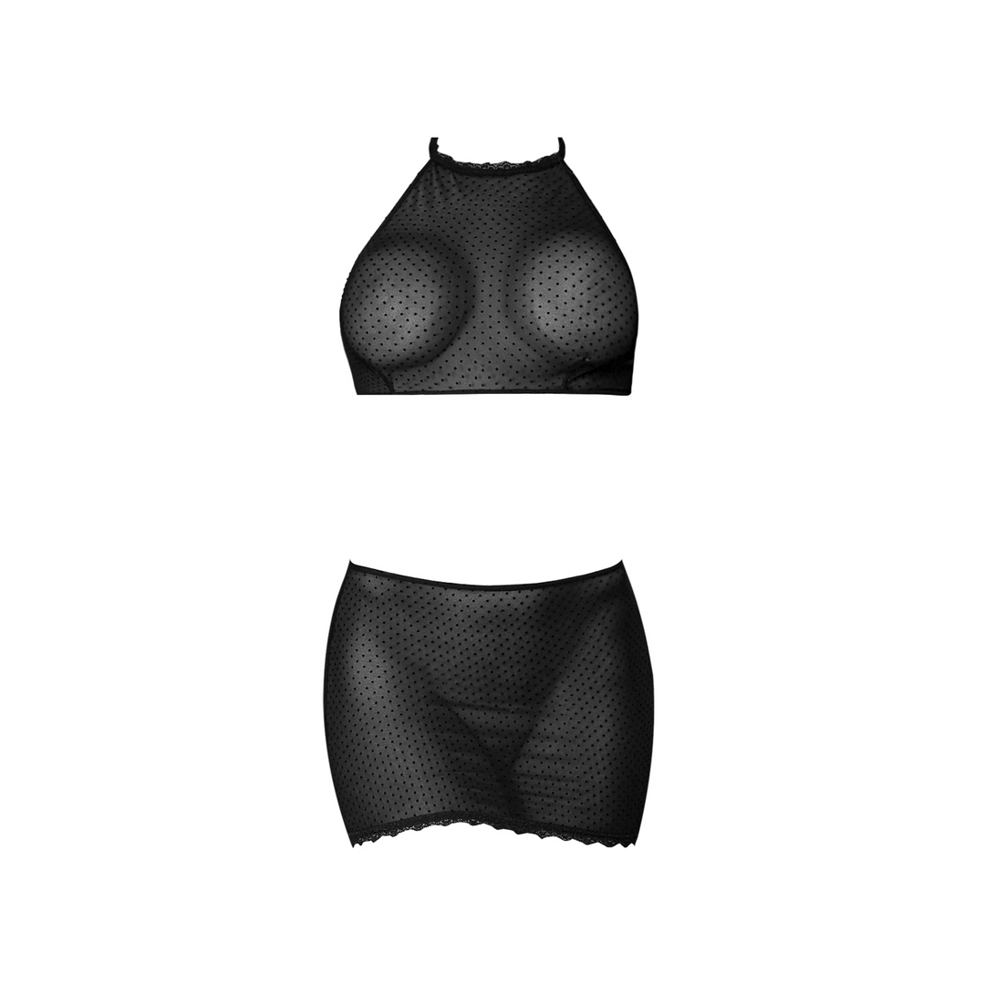 Ensemble de lingerie Polka Dot Halter – noir M197BLKLRG | Magic Silk