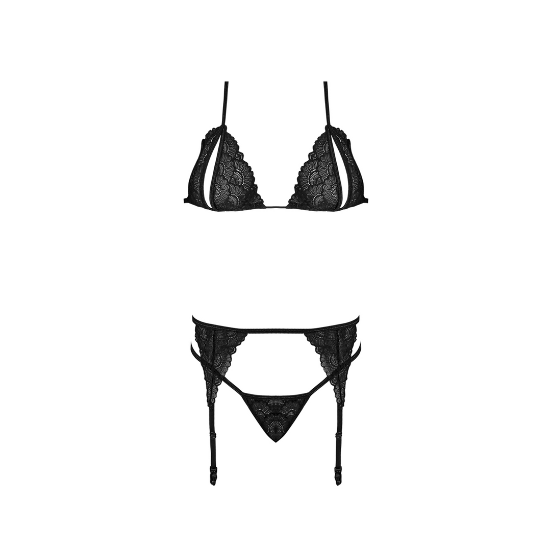Ensemble soutien-gorge, porte-jarretelles et string Peek-a-Boo - L/XL - Noir