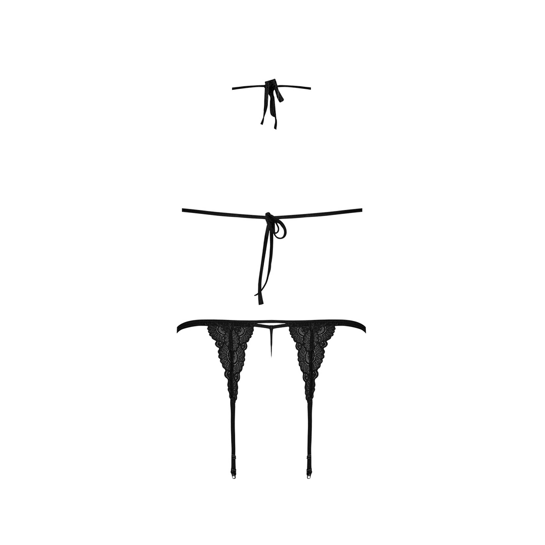 Ensemble soutien-gorge, porte-jarretelles et string Peek-a-Boo - L/XL - Noir